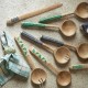Salad servers in mango wood with black rattan