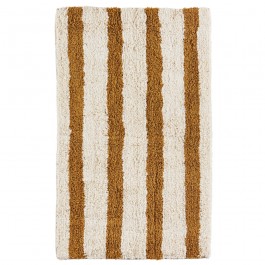 Tufted ivory and caramel stripped cotton bath mat