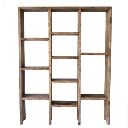 Biblioth&egrave;que 3 colonnes en bois recycl&eacute;