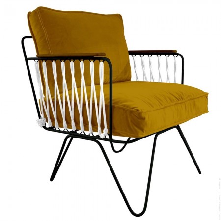 Fauteuil Croisette noir coussin velours noir