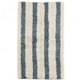 Tapis de bain en coton touffeté rayé cendre et blanc cassé