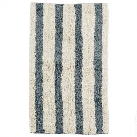 Tapis de bain en coton touffeté rayé caramel et blanc cassé