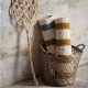 Tufted ivory and caramel stripped cotton bath mat
