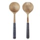Salad servers in mango wood with blue rattan