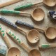 Salad servers in mango wood with blue rattan