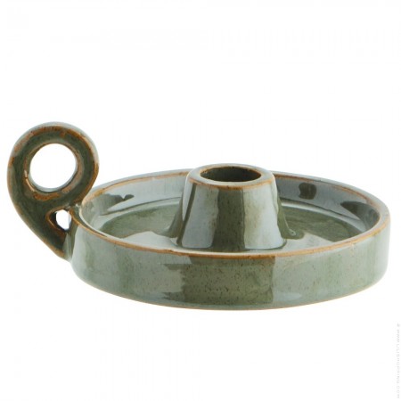 Stoneware green candle holder