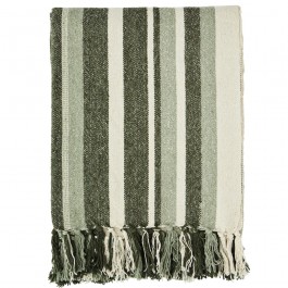 Checked and fringed black and beige throw