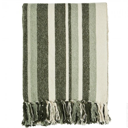 Checked and fringed black and beige throw