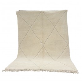 Tapis Beni Ouarain blanc ivoire à losanges blancs 295 x 200 cm
