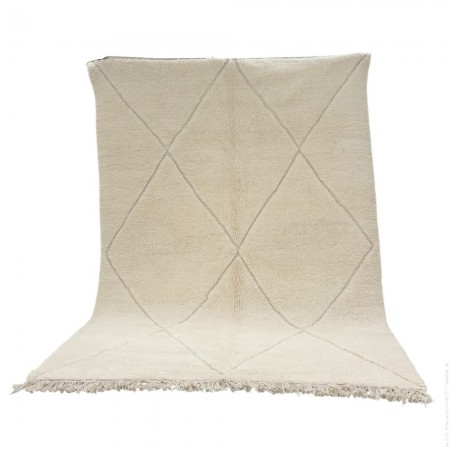 Tapis Beni Ouarain blanc ivoire à losanges blancs 295 x 200 cm