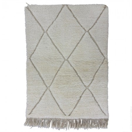 Tapis Beni Ouarain blanc à losanges blancs 162 x 113 cm