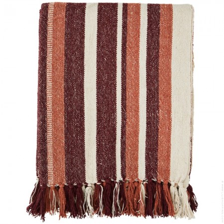 Plaid à rayures orange, beige, rubis