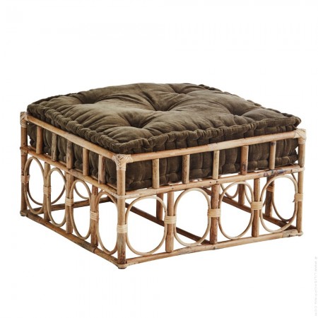 Pouf en bambou et velours kaki