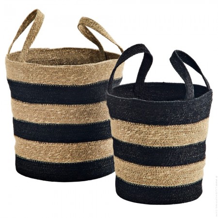 Panier en moonj H 35 cm anses noires 