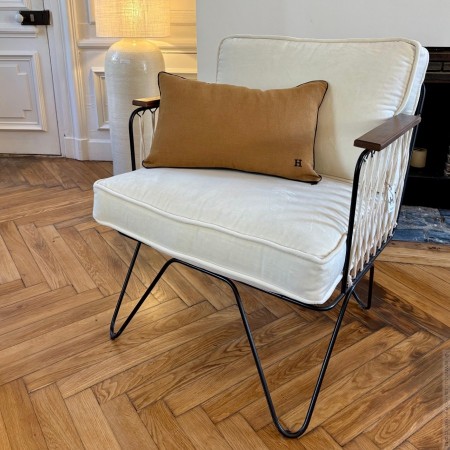 Coussin ligne H lin ficelle et bande noire 35 x 55 cm