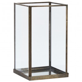 H 27 glass and aged brass hurricane box