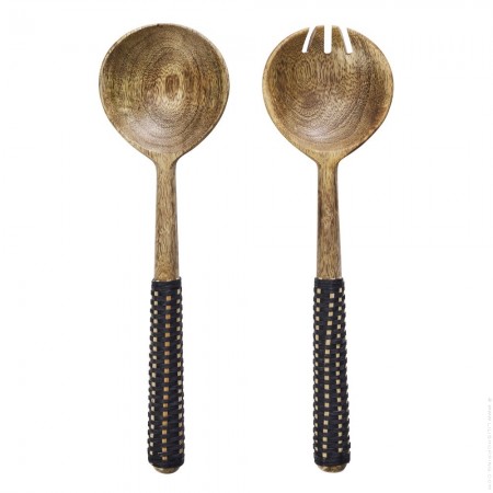 Couverts à salade bicolores bois et noir