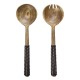 Salad servers in mango wood with black rattan