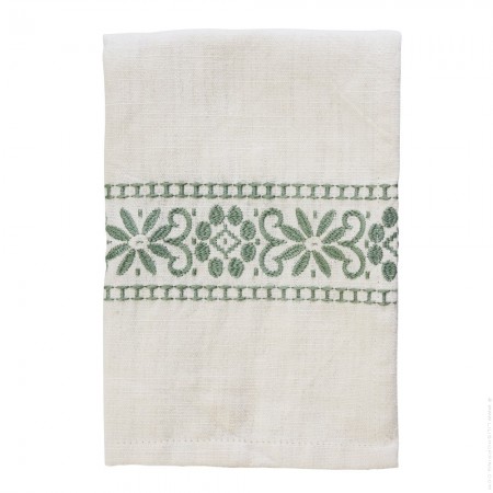 Sage and off white embroidered kitchen towel