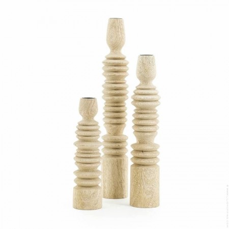 Set of 3 Totem natural mango wood candle holders