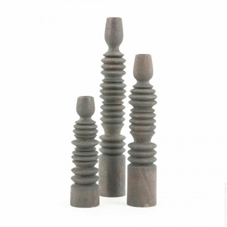 Set of 3 Totem brown mango wood candle holders