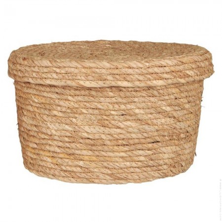 Panier avec couvercle en jonc tress&eacute; cousu GM