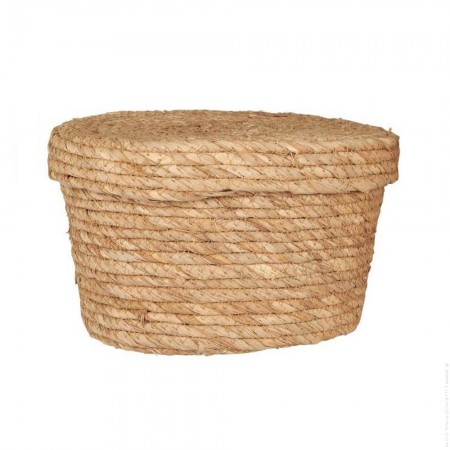 Panier avec couvercle en jonc tress&eacute; cousu PM