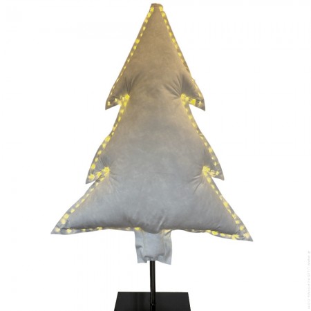 Sapin lumineux sur pied en velours blanc cassé S