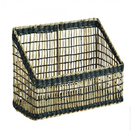 Black and natural rattan organizer
