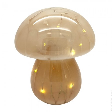 Mushroom lamp in beige and clear glass with led garland