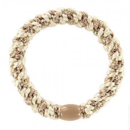 Elastique &agrave; cheveux et bracelet paillett&eacute; ivoire beige