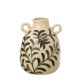 Vase feuille en grès vert et blanc cassé  17,5 cm