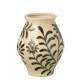 24 cm stoneware off white and green leaf vase