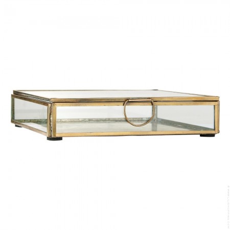 Boite carr&eacute;e en verre et m&eacute;tal dor&eacute; vieilli