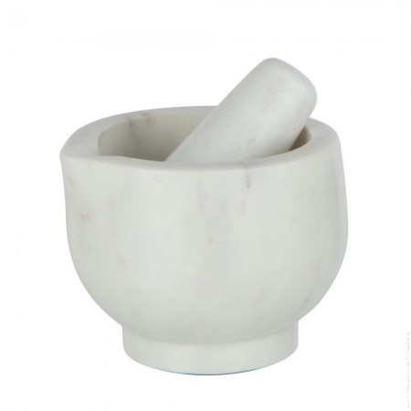 Mortier et pilon en marbre blanc