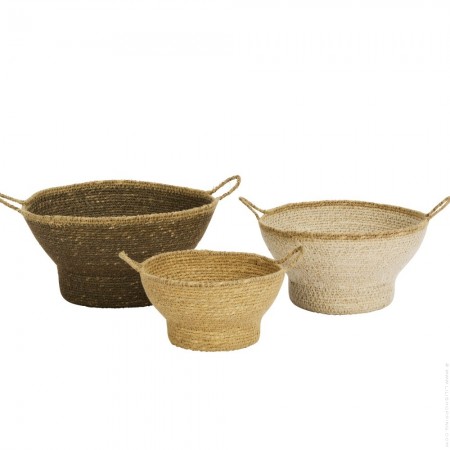 Set de 3 paniers en herbier taupe blanc et naturel