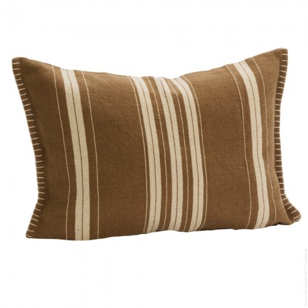 Tapenade and off white stripped cushion