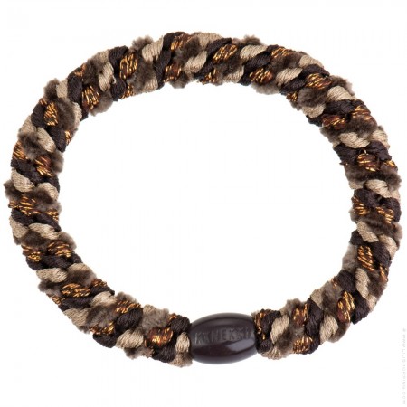 Elastique &agrave; cheveux et bracelet paillett&eacute; mousse et marron