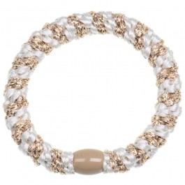 Elastique à cheveux et bracelet pailletté beige blanc