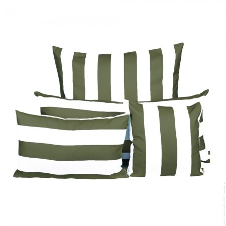 Coussin Riviera rectangle ray&eacute; blanc et kaki outdoor