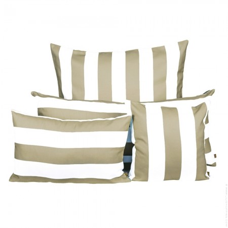 Coussin Riviera rectangle ray&eacute; blanc et kaki outdoor