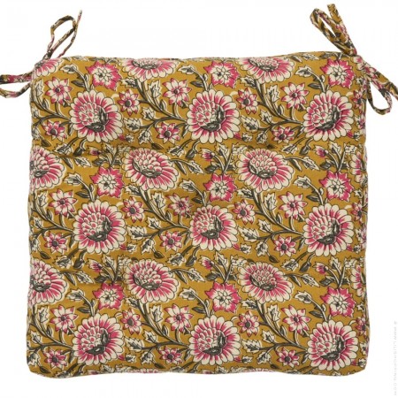 Coussin d'assise mourtarde beige framboise