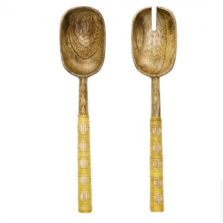 Couverts &agrave; salade bicolores bois et marron