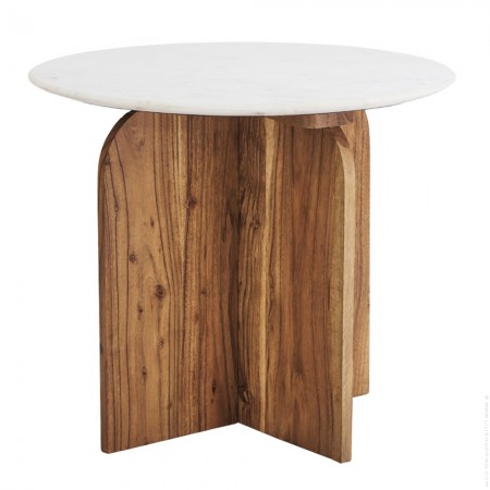 Table d'appoint en marbre blanc et accacia