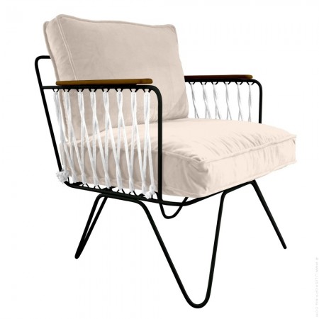 Armchair Croisette black with velvet off white cushions