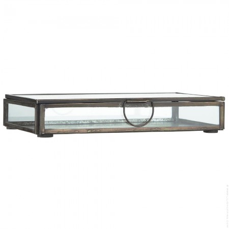 Boite rectangle en verre et m&eacute;tal noir vieilli