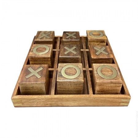 Jeu du morpion en manguier et laiton