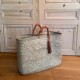 Palm leaf large basket with leather
