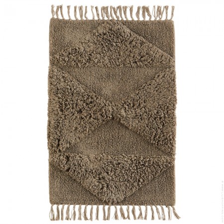 Tufted ivory and caramel stripped cotton bath mat