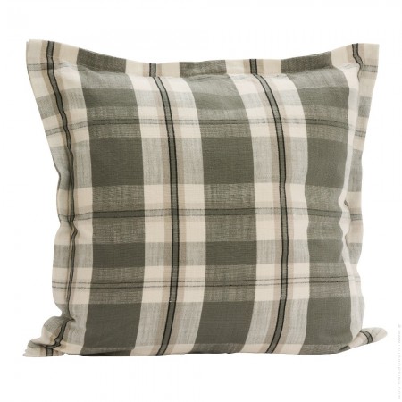 Madam Stoltz checked khaki and off white 50 x 5&agrave; cm cushion